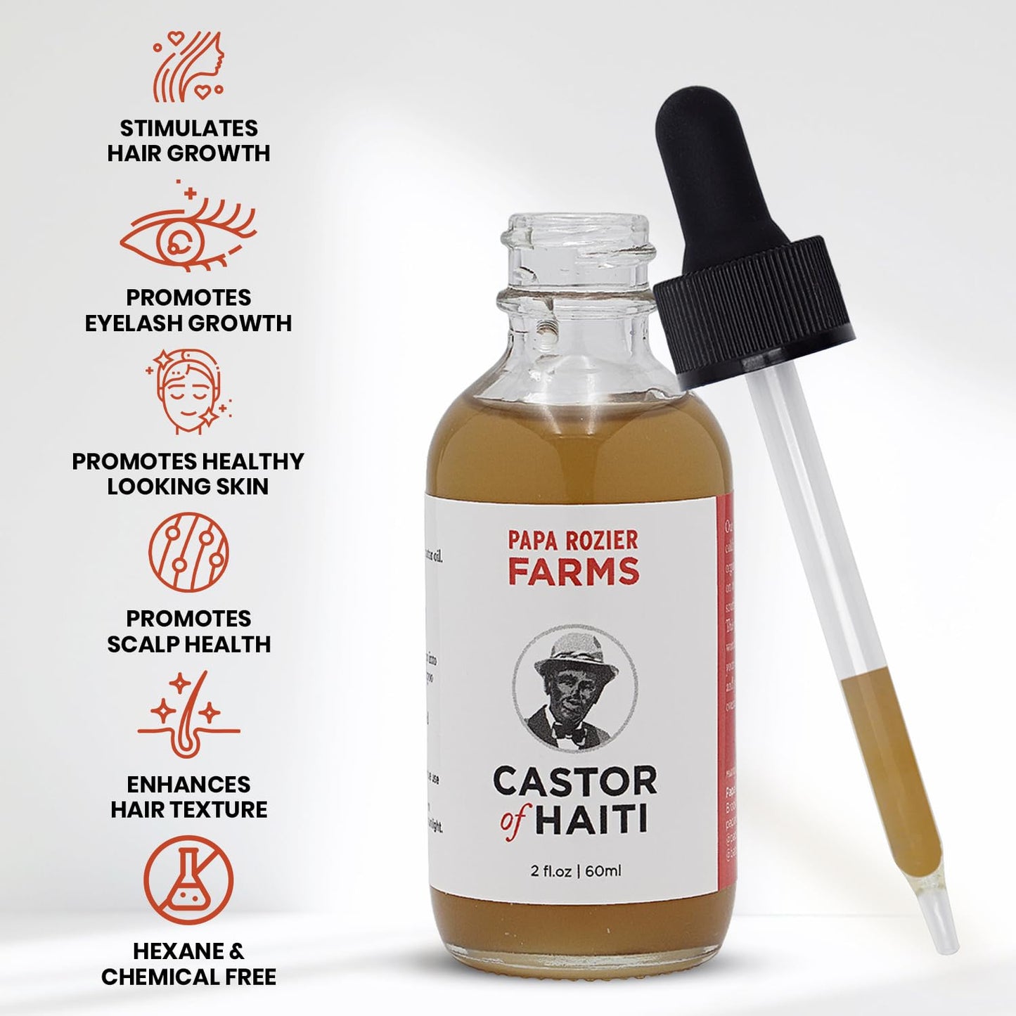 Papa Rozier Farms Pure Organic Castor Oil for Hair Growth, Skin Moisturizer, Grow Eyelashes, Eyebrows and Nails Treatment, 2 Flu