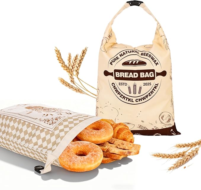 2 Packs Sourdough Bags, Reusable Beeswax Bread Bags for Sourdough, Eco-Friendly Cotton Removeable Bread Bags to Keep Loaves Fresh Longer, 12×16 Inches