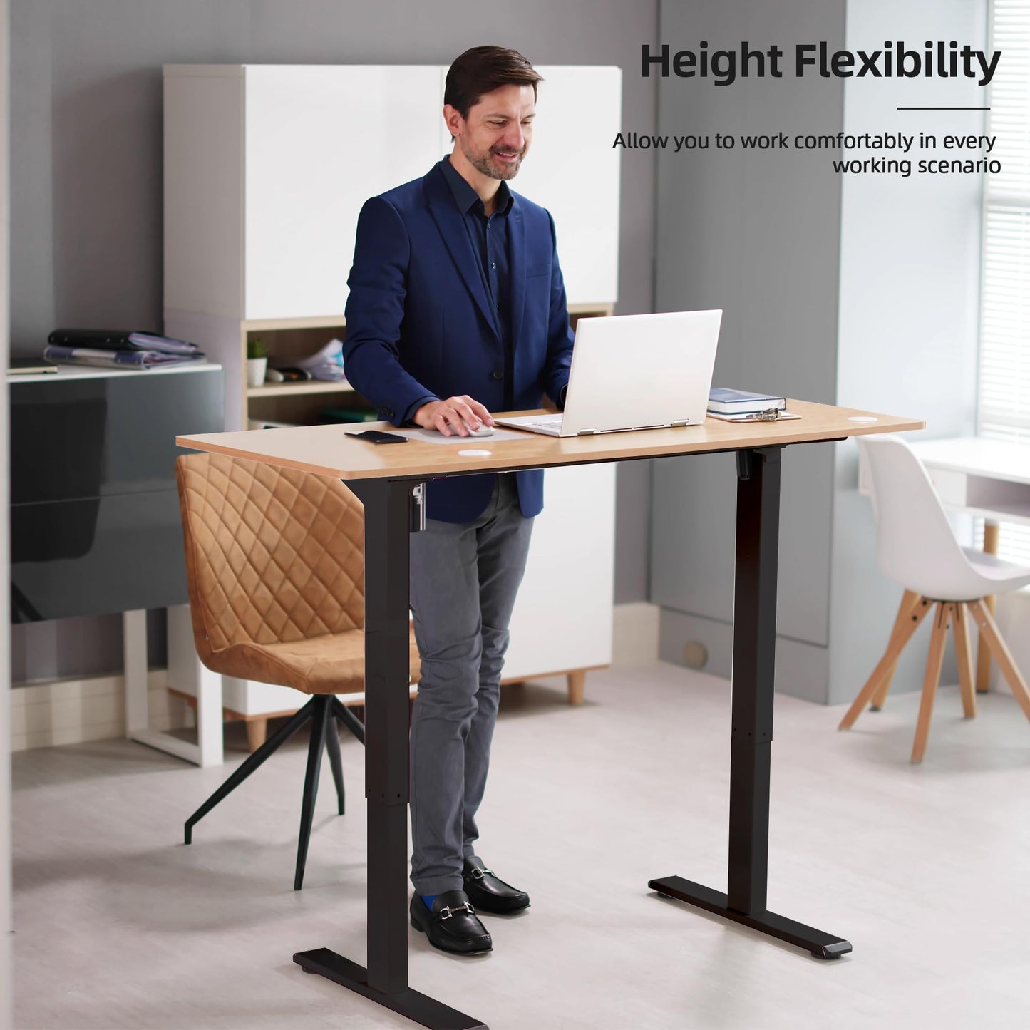 PiomuDek Standing Desk Frame with 330lbs Powerful Dual Motor, Electric Adjustable Height Computer Desk Legs, Sit Stand Up Desk Base with Memory Controller, for Home Office, Black,ED04NB (Frame Only)
