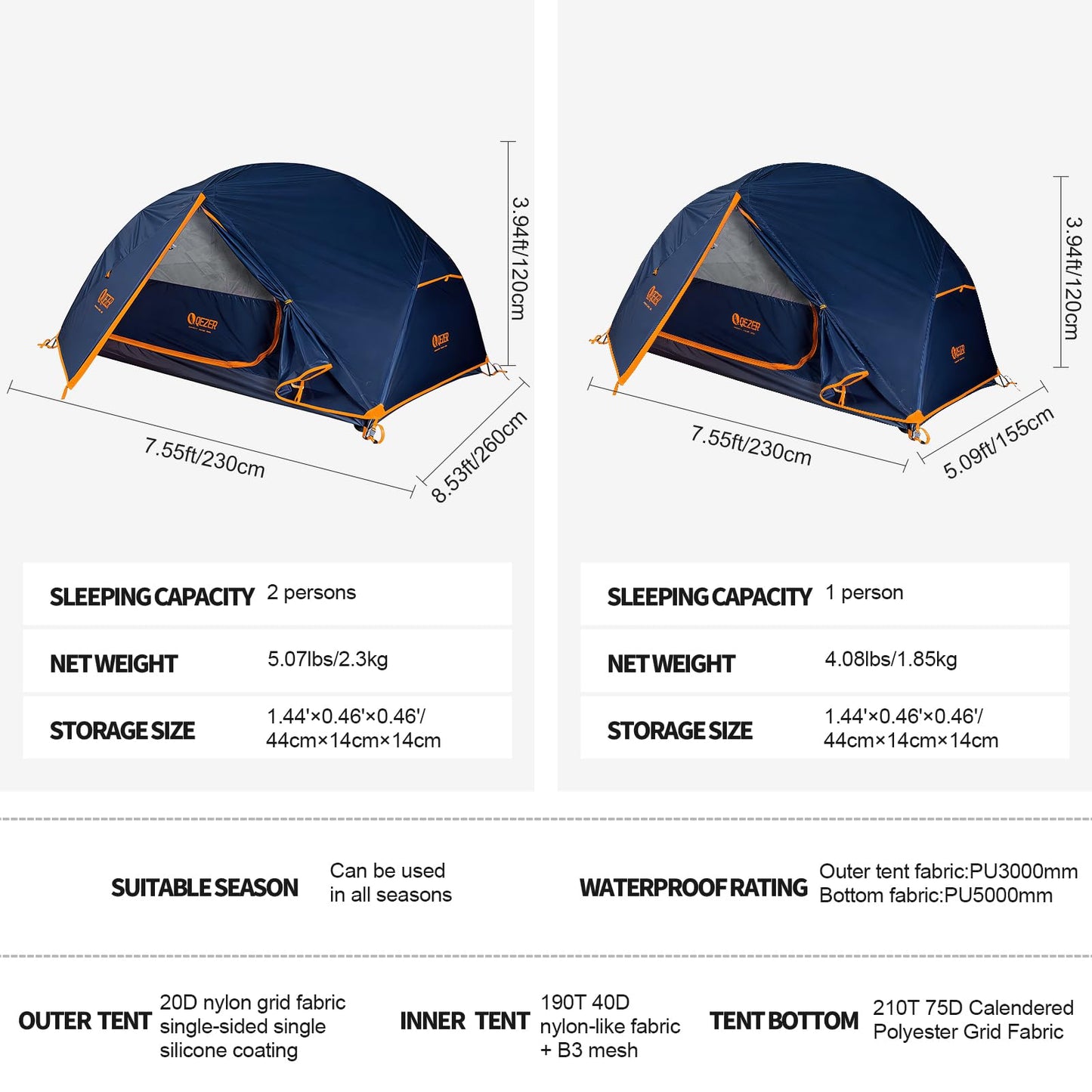 QEZER Camping Tent 1/2 Person Tents Windproof Portable Adults Tents for Camping Hiking Backpacking Traveling Easy Set up (Blue, 1 Person)