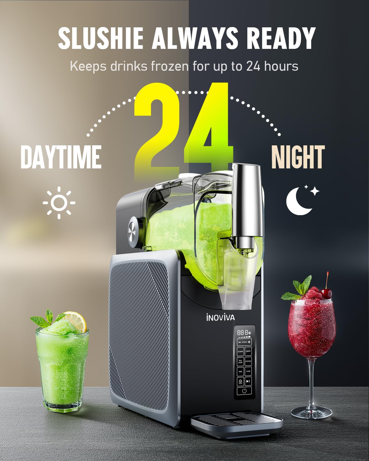 Slushie Machine, No Ice Needed, 88 oz INOVIVA Slushy Machine for Home with Self-Cleaning Function, Professional Frozen Drink Maker, 5 Preset Programs, Frozen Margaritas, Frappés, Milkshake, and More