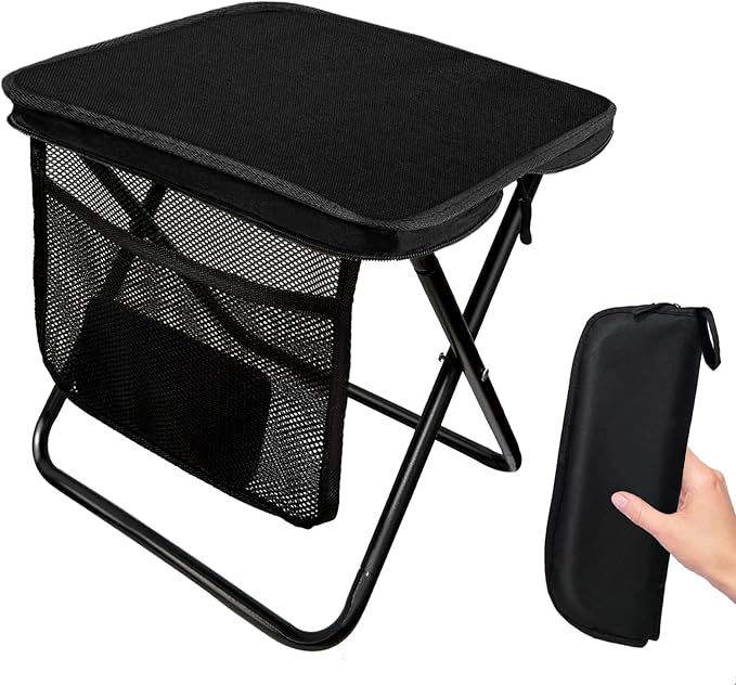 WITTOL Portable Folding Stool 13 Inch Camping Stool for Adults with Side Pocket, Ultralight Small Foldable Pocket Chair fo...