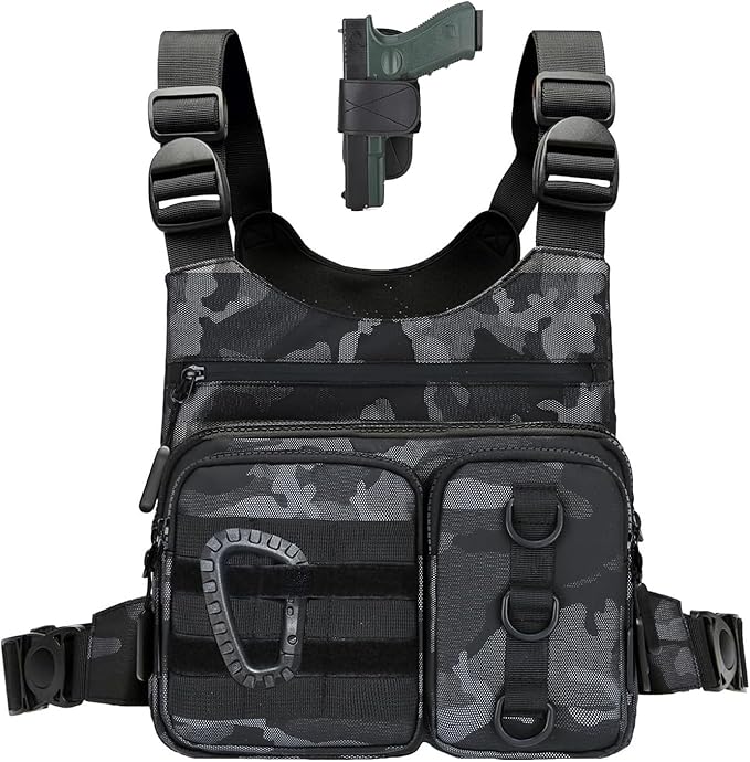 Criuage Outdoor Chest Bag for Men, Lightweight Running Vest with Water Bottle Pocket, EDC Chest Pack for Hiking, Cycling
