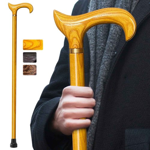 ispuoocti Wooden Walking Cane for Men and Women, Handmade, Support up to 500 lbs Canes for Seniors,Ergonomic, Natural Solid Wood High-end Derby Cane Suitable for Gift Giving