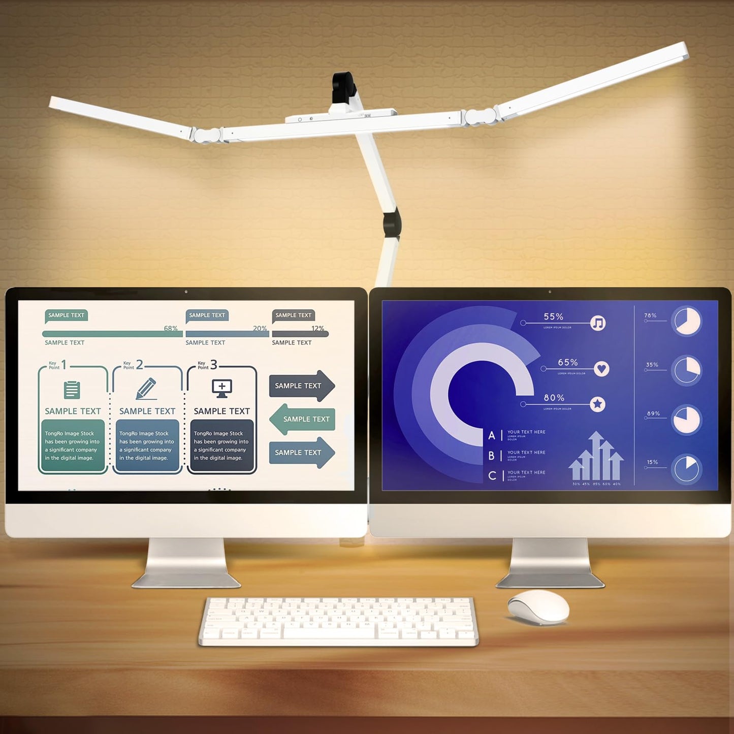 BZTA Led Desk Lamp for Home Office, Ultra Bright Touch-Dimming Architect Table Lamp with Clamp, 24W Adjustable Foldable Three Swing Arm Eyecare Led Desk Light with Infrared Sensor -White