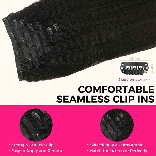 Lashey Clip in Hair Extensions Real Human Hair 110g Kinky Straight Seamless Clip in Hair Extensions Natural Black 14 Inch Human Hair with Invisi Edge for Black Women