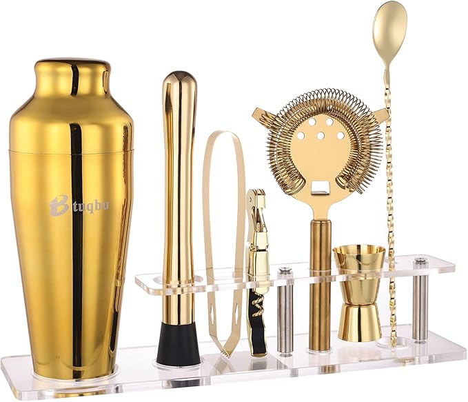 Btuqbu Cocktail Shaker Set with Arcylic Stand, Mixology Bartender Kit for Drink Mixing | Mixology Set with 7 Bar Set Tools...