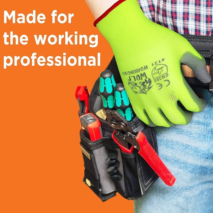 WOLF Polyurethane Palm Coated Nylon Shell Work Gloves, Construction, Mechanic, Warehouse, Yard Work, Gardening