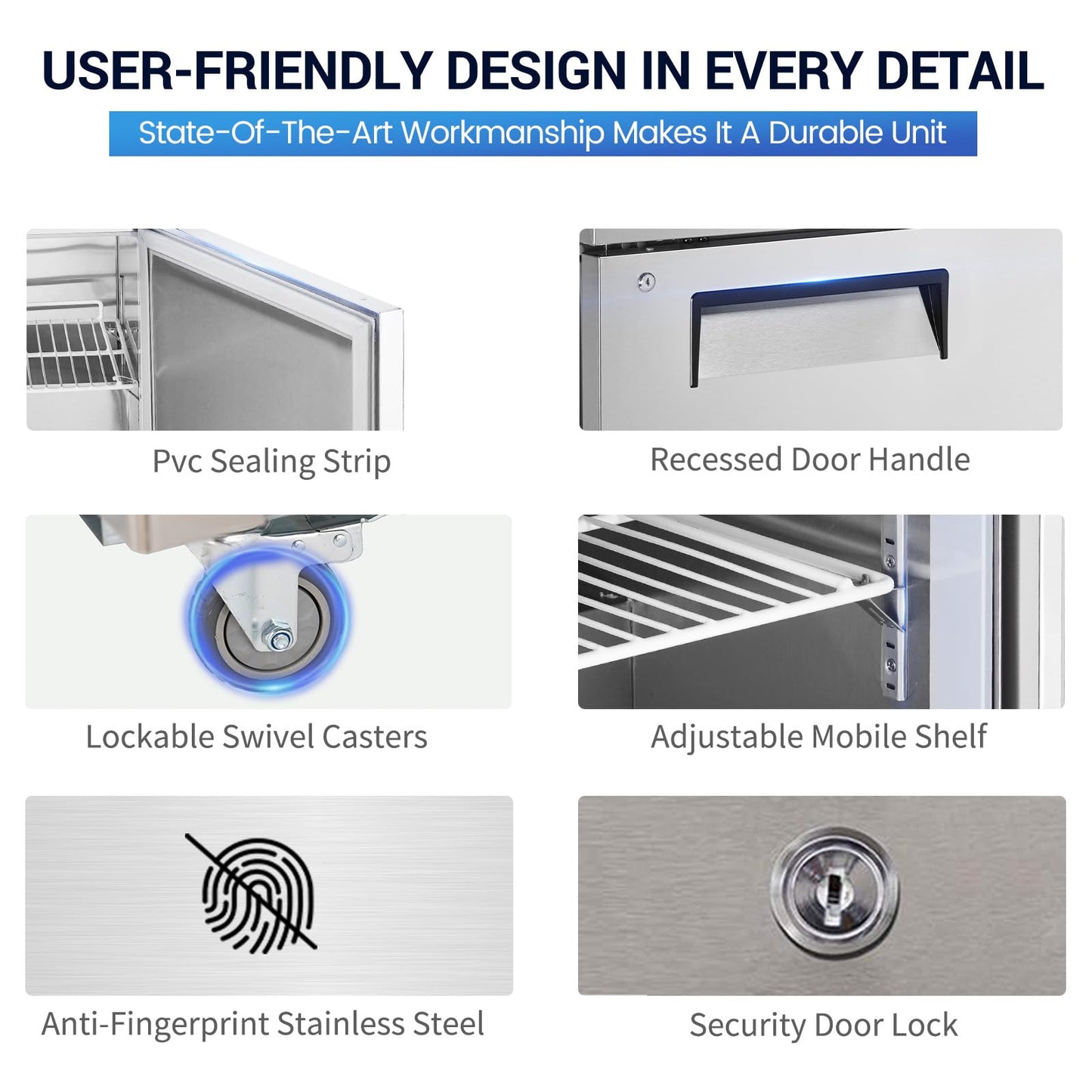 kalifon 27" W 1 Door Refrigerator Sandwich Salad Prep Table Commercial Stainless Steel Fan Cooling Refrigerator with Cutting Board, 1 Shelves & 8 Pans for Restaurant, Bar, Shop-7.4 Cu.ft