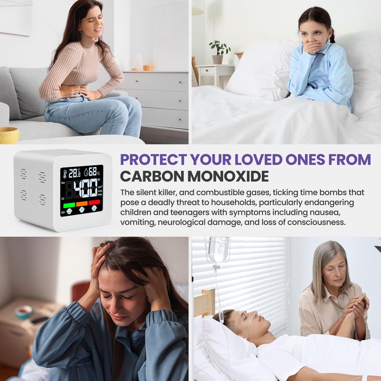 Plug-in 4-in-1 Gas & CO Detector with Temp/Humidity - Natural Gas, Propane & Methane Detector for Home, RV & Apartments (1, White-Beep Edition)