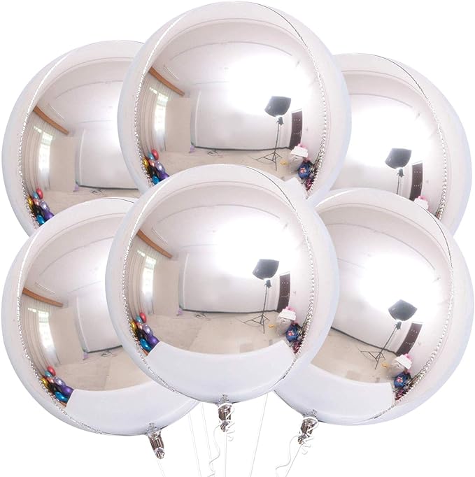 KatchOn, Large Metallic Silver Balloons - Pack of 6 | 4D Round Silver Foil Balloon for Birthday Decorations | Shiny Foil B...