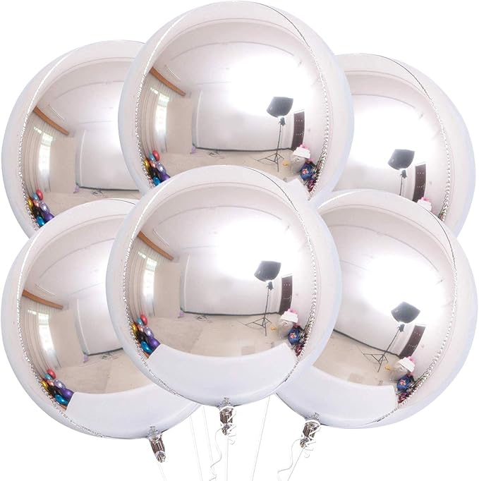 KatchOn, Large Metallic Silver Balloons - Pack of 6 | 4D Round Silver Foil Balloon for Birthday Decorations | Shiny Foil B...