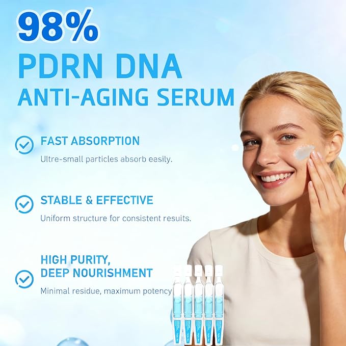 PDRN Serum, 5000ppm Salmon DNA Ampoule, 2000ppm Collagen, Glutathione, Niacinamide & 6in1 Hyaluronic Acids for Wrinkle anti-aging 30Count (1)