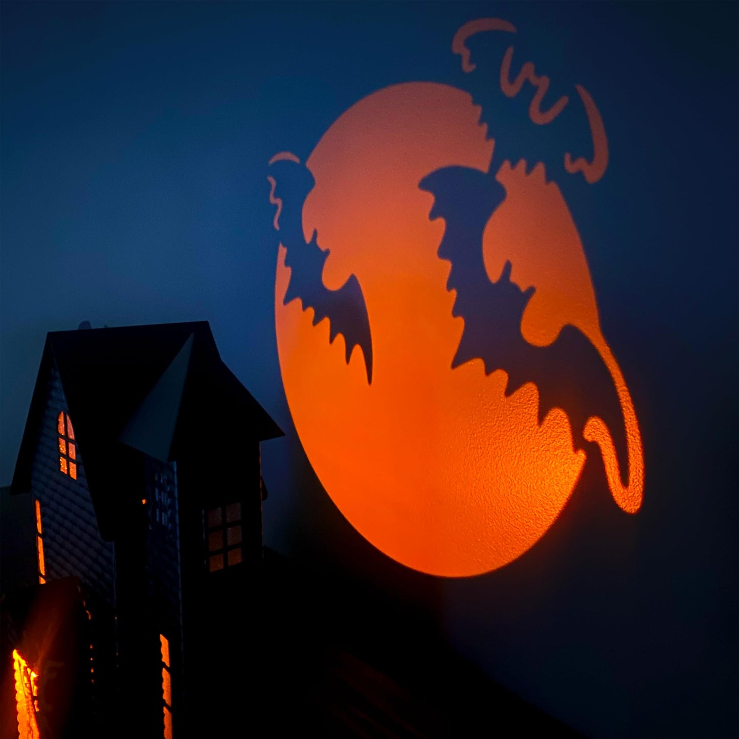 Haute Decor Halloween Haunted House with Bat Projection - Unique Lighted Black Metal Haunted House for Tabletop Halloween Decoration