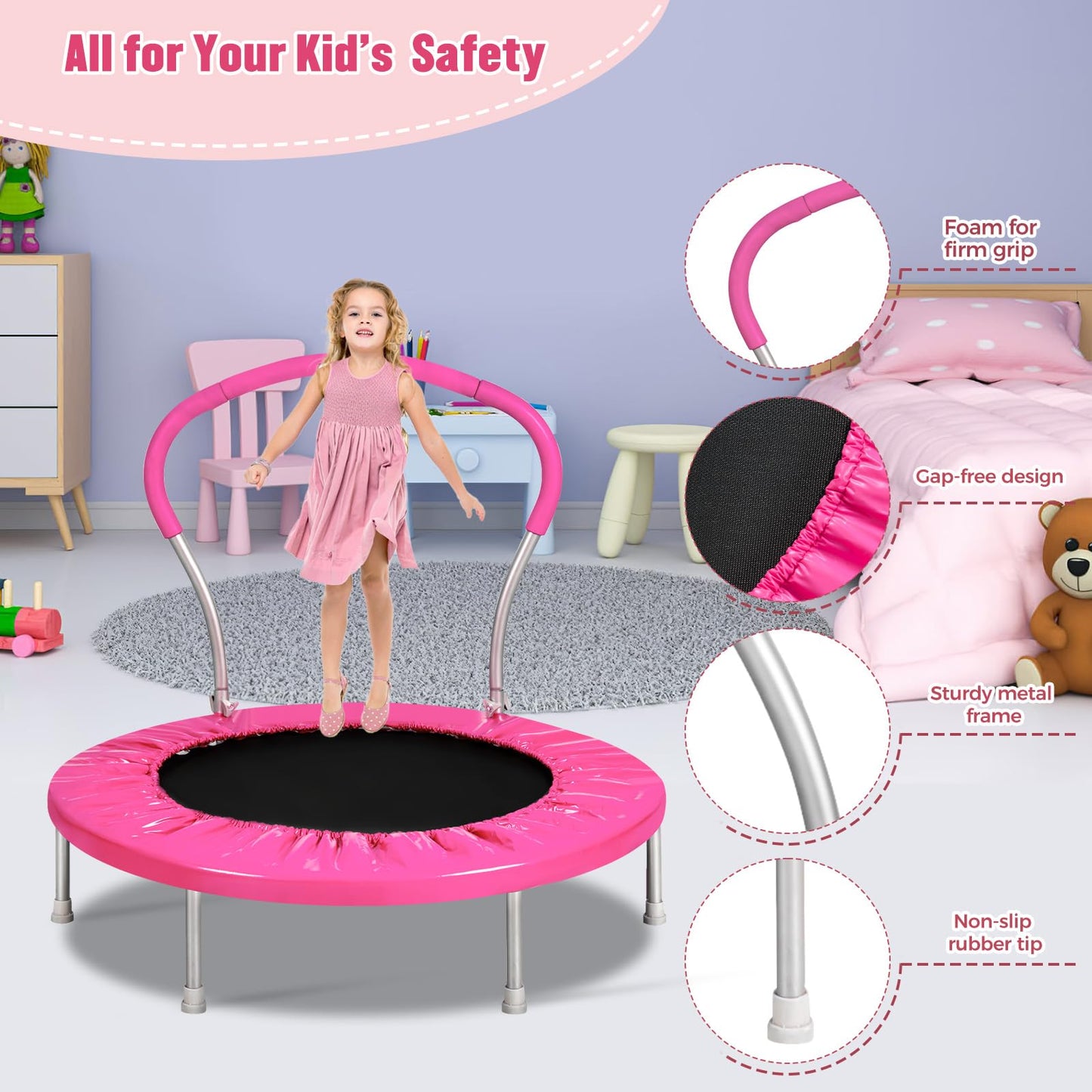Lyromix 36 Inch Mini Trampoline for Kids with Handle, Indoor Small Trampoline for Toddlers
