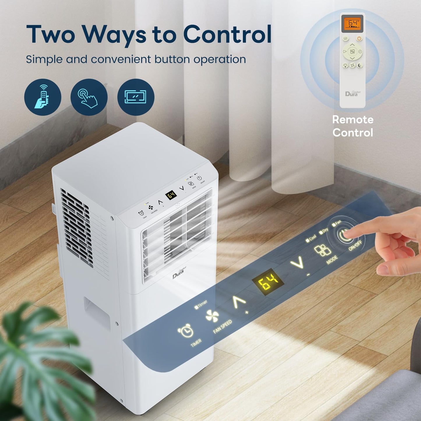 DuraComfort Portable Air Conditioners, 8,500 BTU(Ashrae) /5,100 BTU (SACC), Cooling,Dehumidifier,Fan Mode,Up to 200 Sq.Ft,Suitable for compact Rooms,White