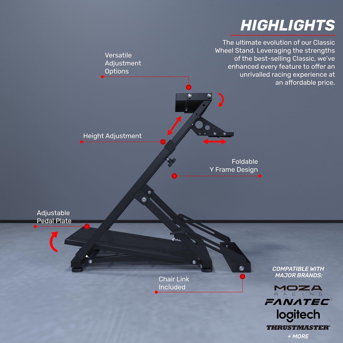 GT OMEGA PRO Wheel Stand - Compatible with Logitech G29, G920, & G923, Thrustmaster T300, T500 TX, & TH8A, and Fanatec, Foldable Sim Racing Wheel Stand