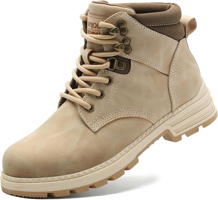 ANJOUFEMME Womens Comfy Outdoor Hiking Boots-Low heels Combat Ankle Boots for Women Non Slip Lace up Winter Shoes for Back...