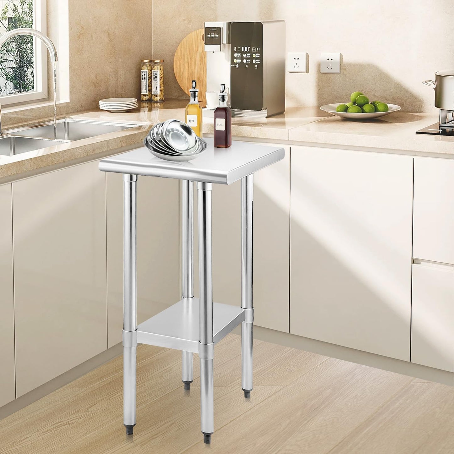 STABLEINK NSF Stainless Steel Table, 24 x 14 Inches Metal Prep & Work Table with Adjustable Undershelf, for Commercial Kitchen, Restaurant, Hotel and Garage,Small Stainless Steel Table