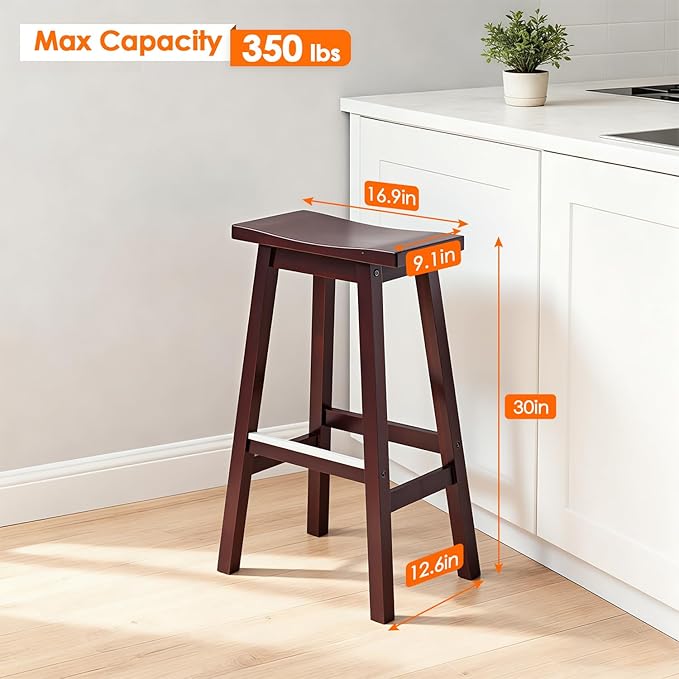 PayLessHere Bar Stools Set of 2, Saddle Stools 30 Inch Heigh, Bar Chairs Seat with Footrests and Industrial, Kitchen Counter Stools for Restaurant, Bistro Bar and Home Dining