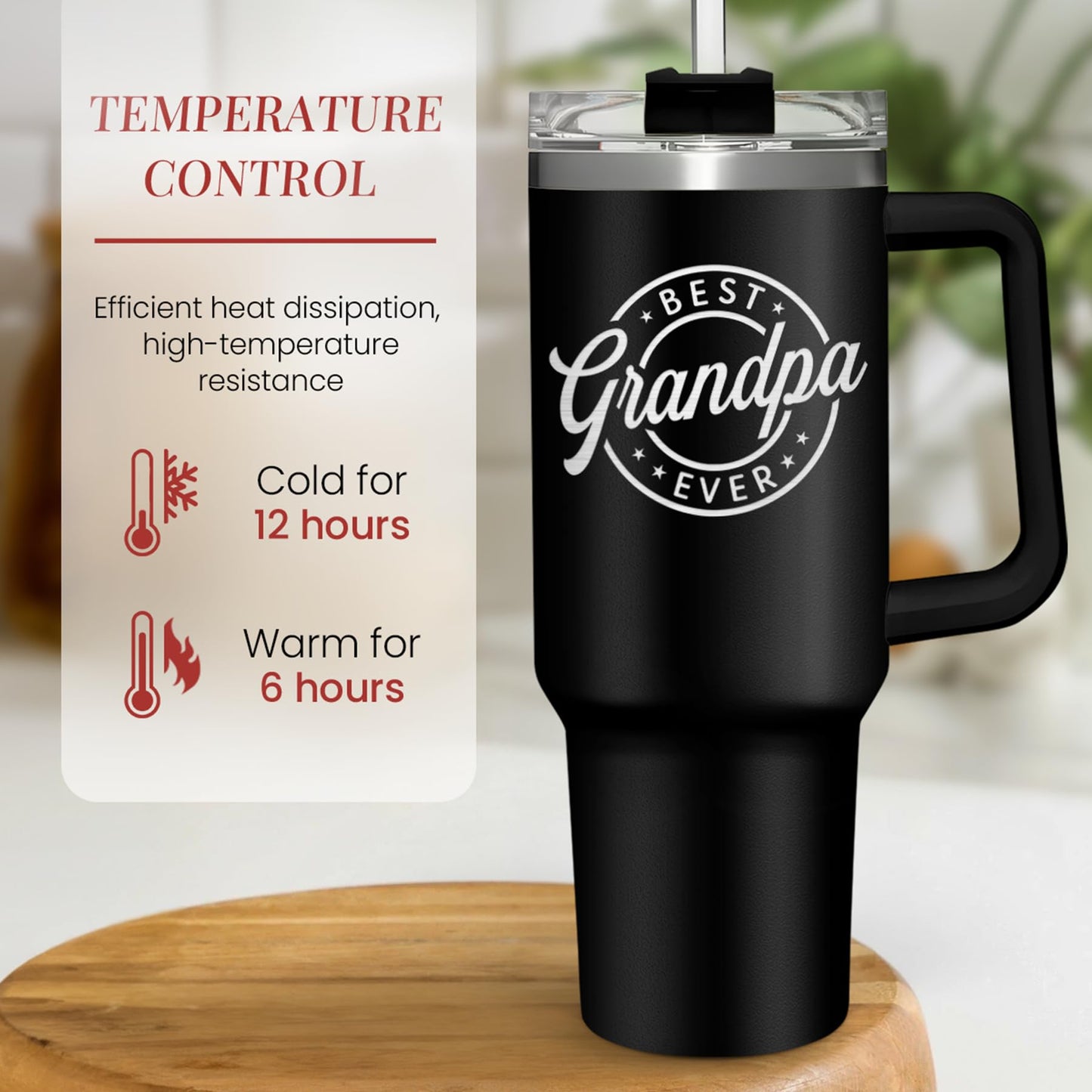SANDJEST Best Grandpa Ever Tumbler with Handle 40oz, Grandfather Gifts for Birthday Christmas Fathers Day Valentines, Presents for Grandpas Granddad Papa Gifts from Granddaughter Grandson
