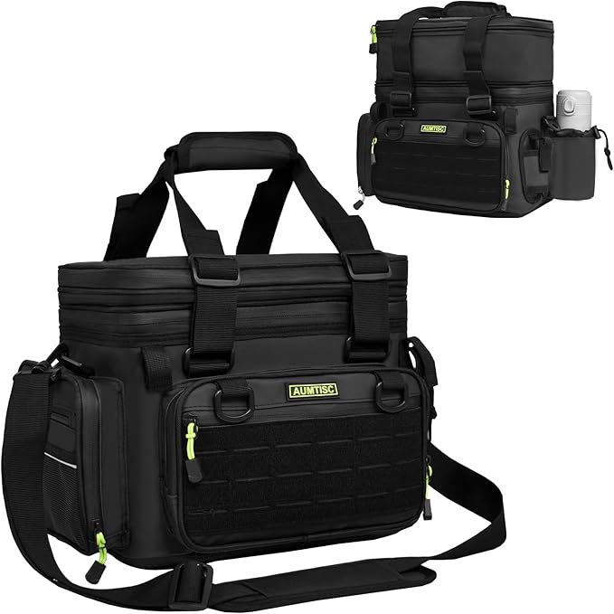 AUMTISC Fishing Tackle Bags for 3500/3600 Trays, Expandable Tackle Box Organizer Gear Storage Bag, with Rod Holders, Detac...