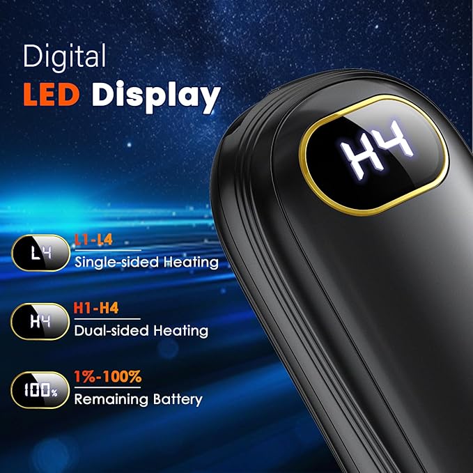 Electric Hand Warmers Rechargeable with Power Bank, LED Display, 17Hrs Warmth, Dual-Side 4 Levels Fast Heating Portable Pocket Heater for Hunting, Camping, Golf, Outdoor, Gifts for Women/Men