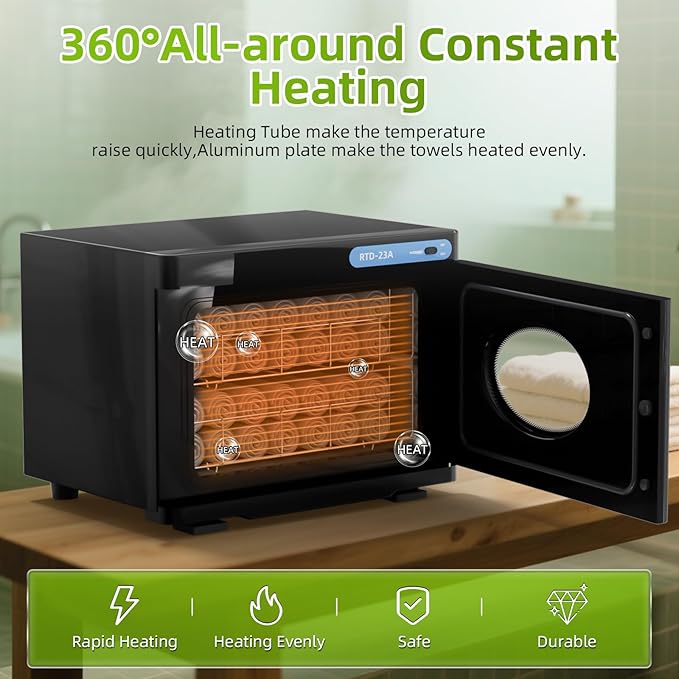 23L Hot Towel Warmer Cabinet with See Through Window.Professional Towel Heater for SPA Facials Massage Salon with 2 Stainless Steel Racks,Black