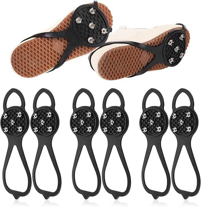 3 Pairs Snow Cleats, Non-S Crampons Ice Cleats Gripper Spikes Gear Essentials Accessories for Hiking Boots Ice & Snow Shoes