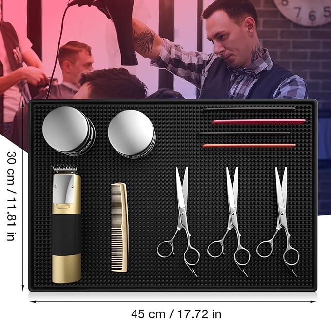 Noverlife Barber Station Mat for Hair Styling Tools, Heavy Duty Non-Slip Bar Service Mat, Flexible Rubber Mat for Clippers Salon Tools, Professional Salon and Barbershop Work Station Pads