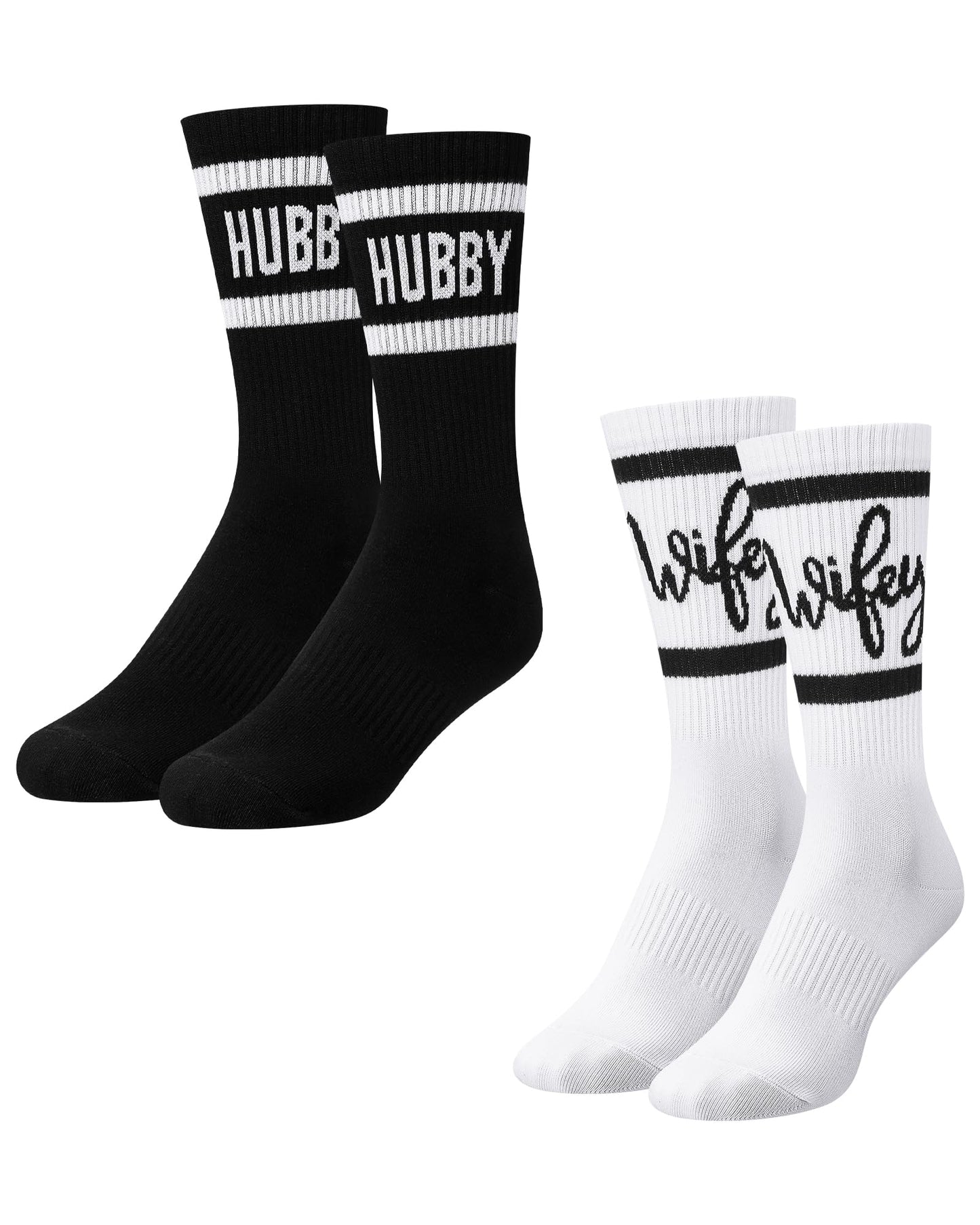 Shihanee 2 Pairs Wedding Gifts for Couples Wedding Crew Socks Bride and Groom Socks Mr and Mrs Gifts Engagement Favors(Wifey,Hubby)