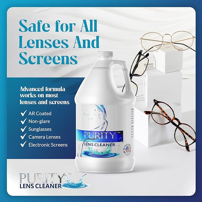 Purity Eye Glasses Lens Cleaner - Refill Eyeglass Lens Cleaning Bottle - Safe for All Lenses (AR Coated Included), Eyeglasses and Screens - Made in USA - Clear, 1gal