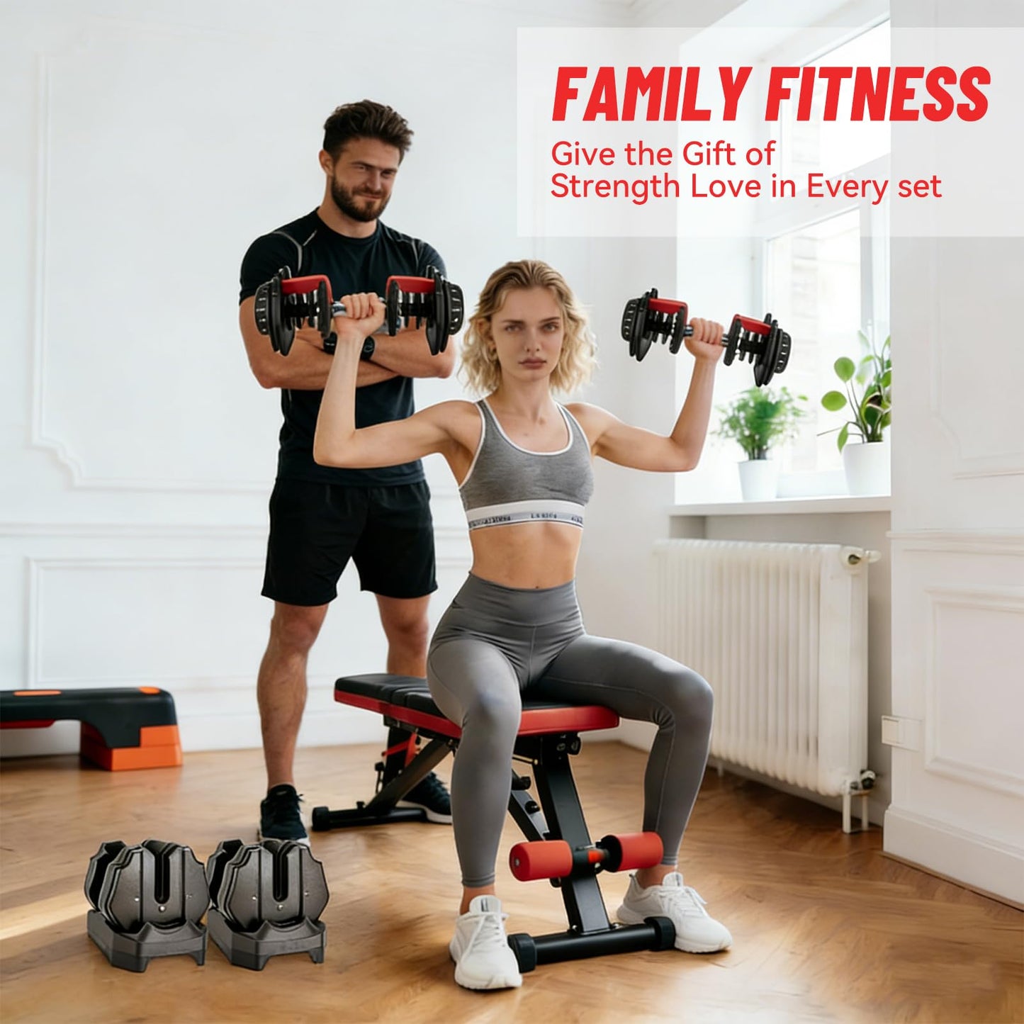 Adjustable Dumbbell 52.5LB, 2-in-1 Weight with Anti-Slip Handle, Fast Weight Adjustment for Home Gym, Strength Training for Men & Women, Single Dumbbell with Tray