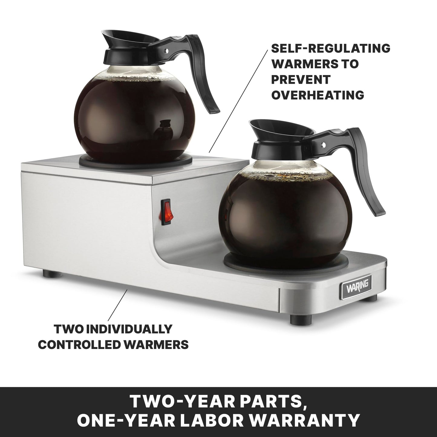 Waring Commercial WCW20R Café Deco Double Coffee Carafe Warmer, Step Up Style, 120V, 5-15 Phase Plug