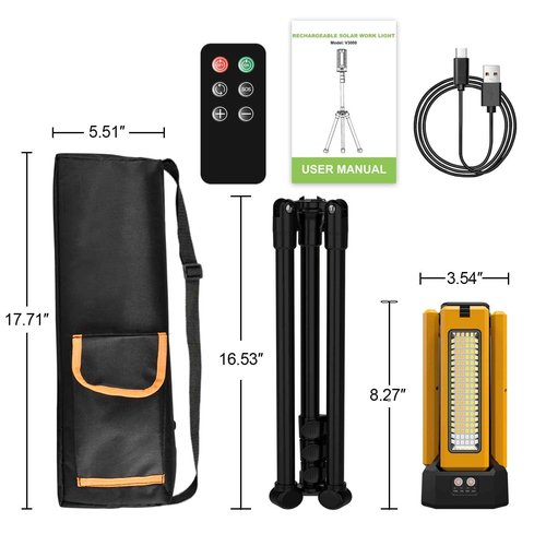 iodoo 13200mAh Rechargeable Solar Work Light, IPX4 Waterproof with Folding Stand Support and Portable Carrying Bag, 8000 Lumen Stepless Dimmable, 4 Lighting Modes, White/Warm/Warm White (Remote)