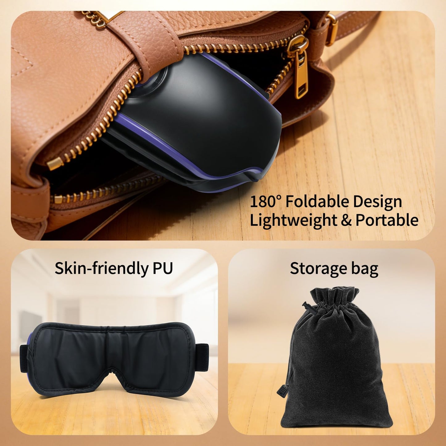 Eye Massager with Heat, Adjustable Bluetooth Music Sleep Mask for Migraine, Dark Circles Relief, Improve Sleep, for Women Men Black Purple
