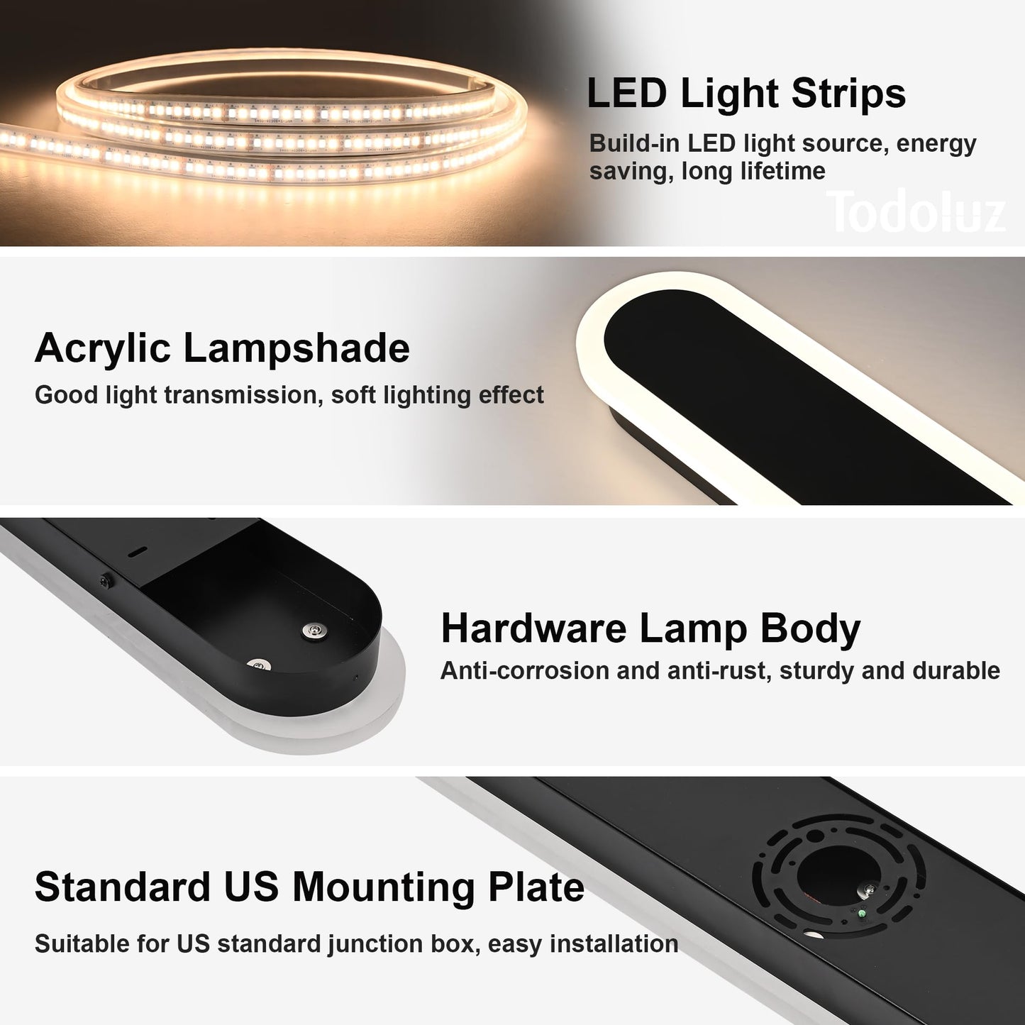 TODOLUZ 2-Pack 60-Inch Long Outdoor Wall Sconce, IP65 Waterproof Light Fixture with Build-in Integrated LED Chips for Garage House Porch, Wall Mounted Lamp 5 Color (3000K/3500K/4500K/5000K)