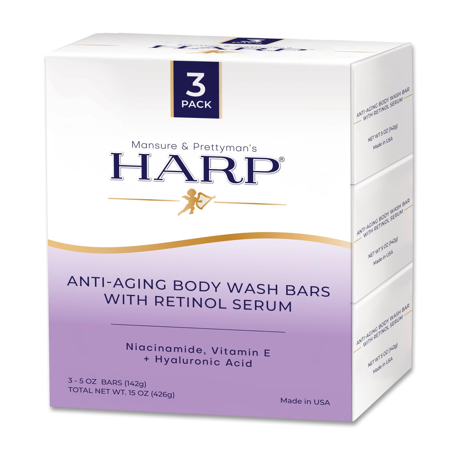 HARP Anti-Aging Body Wash Bar With Retinol + Niacinamide, Vitamin E, Hyaluronic Acid. 100% Syndet Base. Soap/Lye-Free and FRAGRA