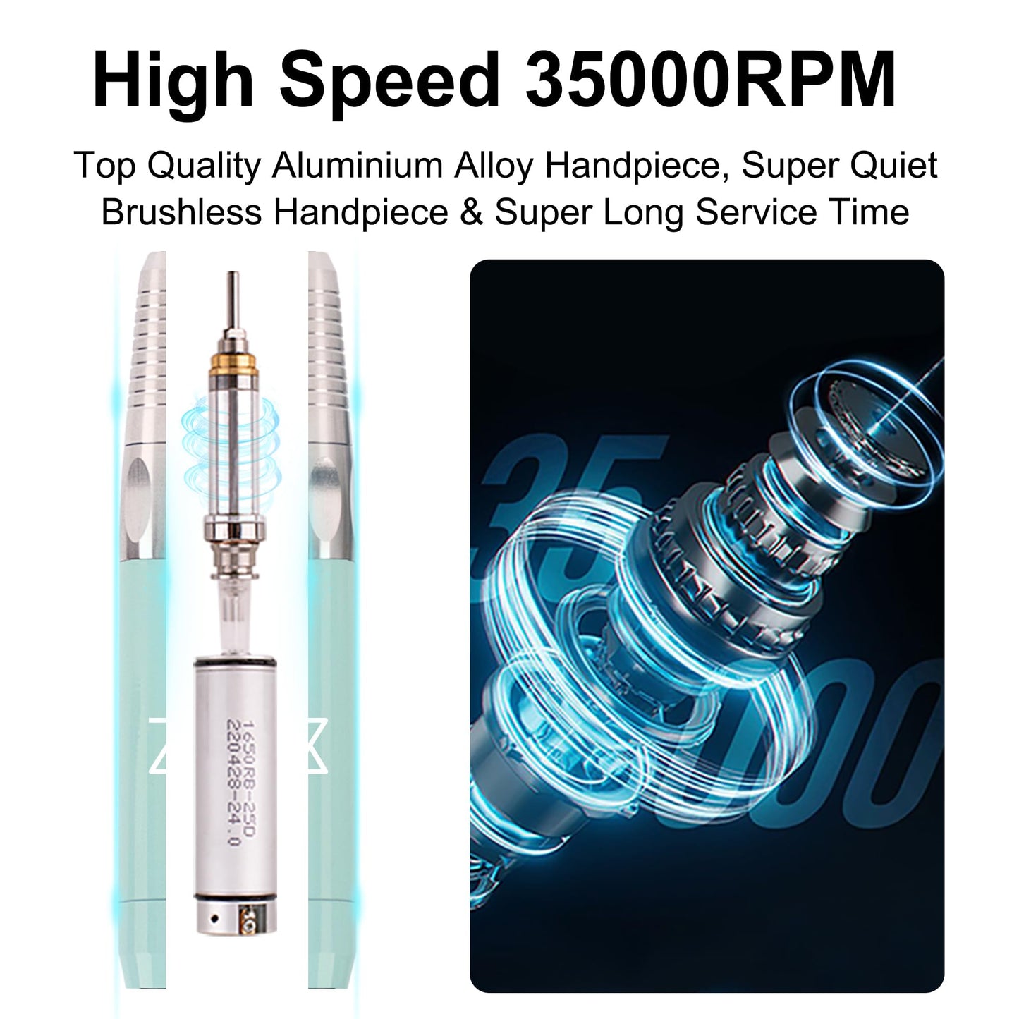 M - Max Brushless Motor Nail Drill Handpiece Only - 35K RPM | Machine Not Included | Compatible with M Brushless Nail Drill Syst
