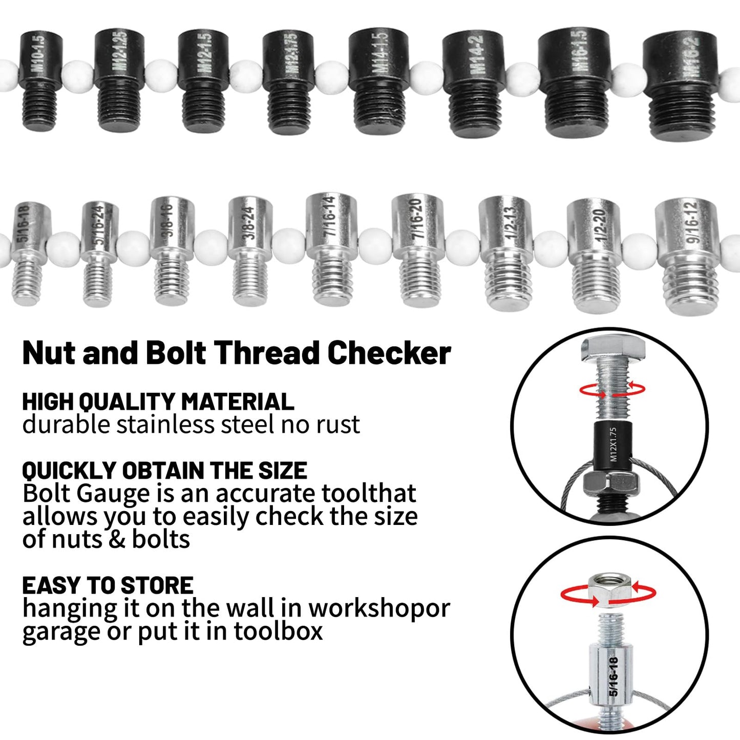 Nut and Bolt Thread Checker 28 Male/Female Thread Gauges (15 SAE/Inch & 13 Metric) Nut and Bolt Thread Size Checker Thread Identifier Gauges for Quickly Identify and Verify