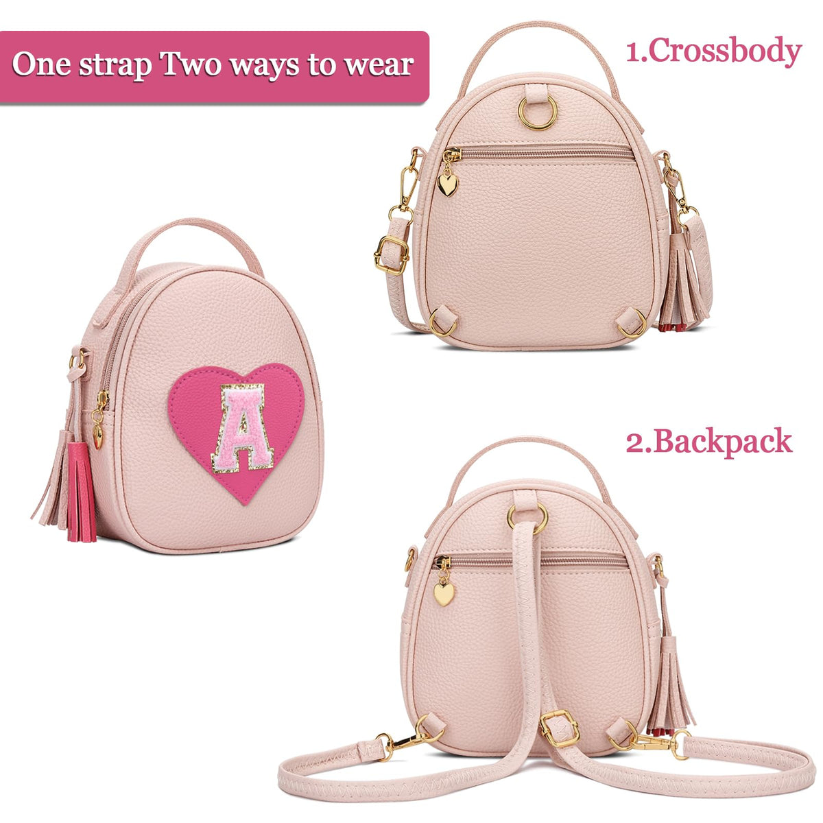 KKXIU Purse Gifts for Girls Cute Little Girl Crossbody Bag Heart Kids Small Backpack with Tassel (A)