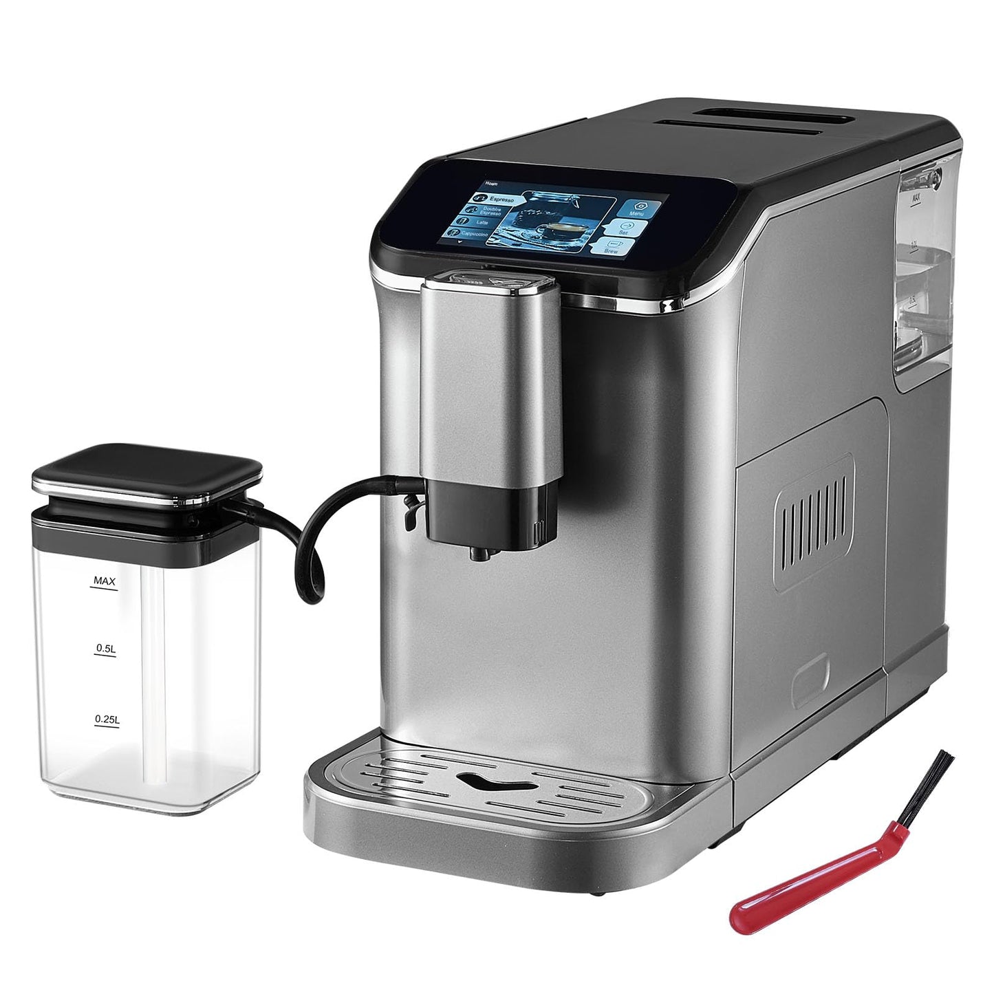 VEVOR Fully Automatic Espresso Machine - with Automatic Milk Frother, 20 Bar Super-Automatic Cappuccino Latte Machine with TFT Touch Screen, Grinder, 15 Grinding Levels, and Removable Milk Reservoir