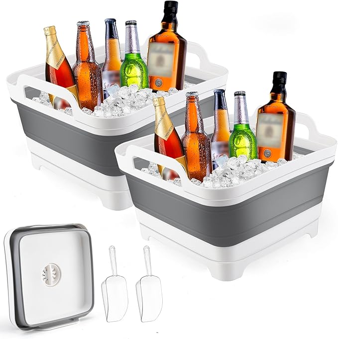 2Pcs Ice Bucket 8.5L Ice Buckets for Parties Collapsible Beverage Tub Large Plastic Drink Buckets Party Portable Foldable ...