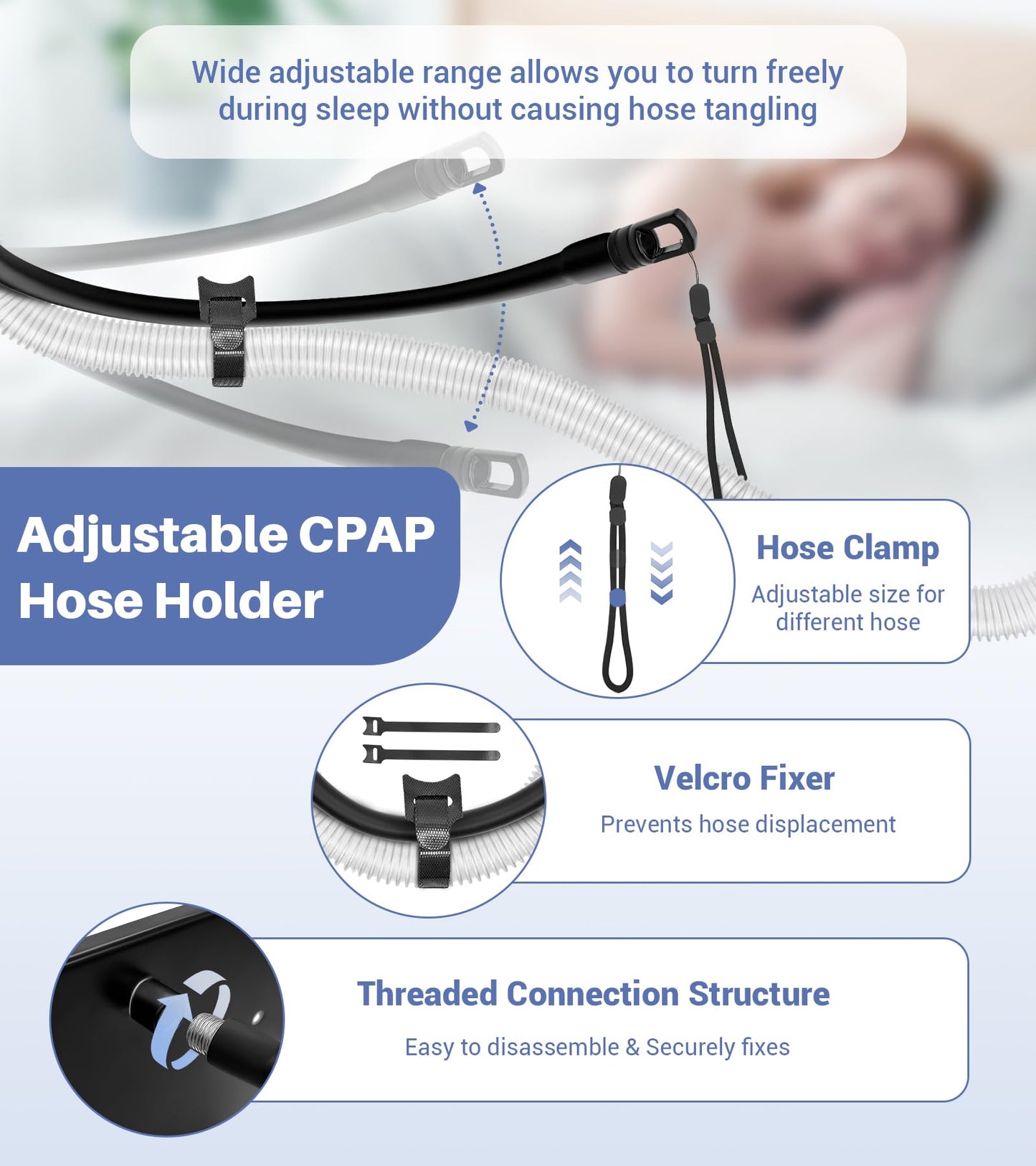 CPAP Hose Holder Wall Mount,Easy to Install,Equipped with Mask Hooks & Adjustable CPAP Tubings Hose Hanger,Space Saving CPAP Shelf,Bedside Organizer