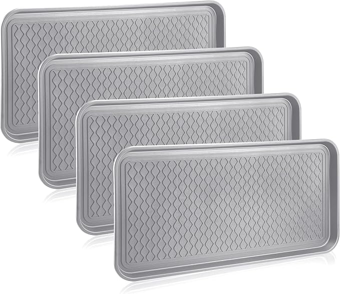 4 Pieces Shoe Tray for Entryway, Waterproof Boot Tray Shoe Mat Multi-Purpose Dog Cat Bowl Mat Pet Food Tray Boot Mat for Entryway Indoor Outdoor Floor Protection (Grey,30 x 15 x 1.2 Inch)
