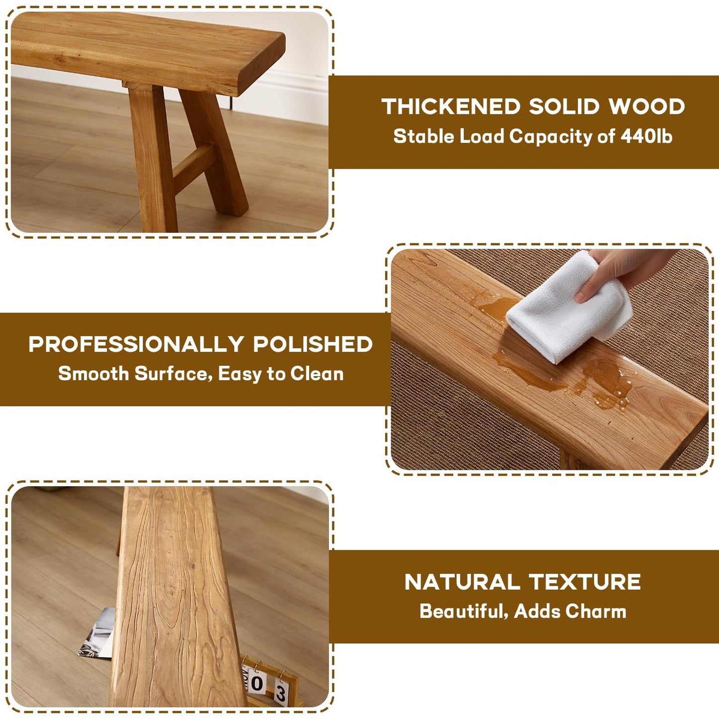 Narrow Entryway Bench Farmhouse Wood End of Bed Bench 20" 32" 39" 47" 55" 63" 71" 79" Sturdy Stable Skinny Long Benchs for Bedroom Hallway Dining Room Porch Easy to Assemble Natural Finish(55")