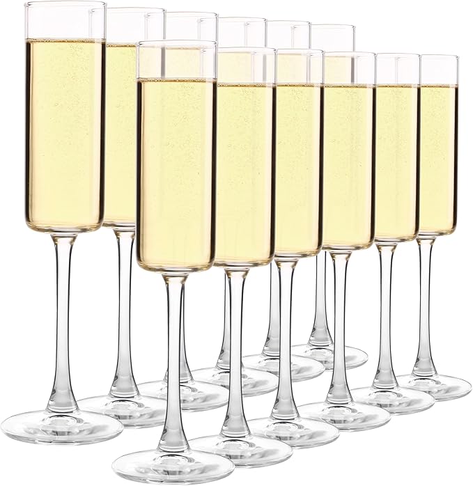 CZUMJJ Elegant Champagne Glasses Set of 12, Glass Champagne Flutes for Birthday, Wedding, Party - 6 oz, Clear