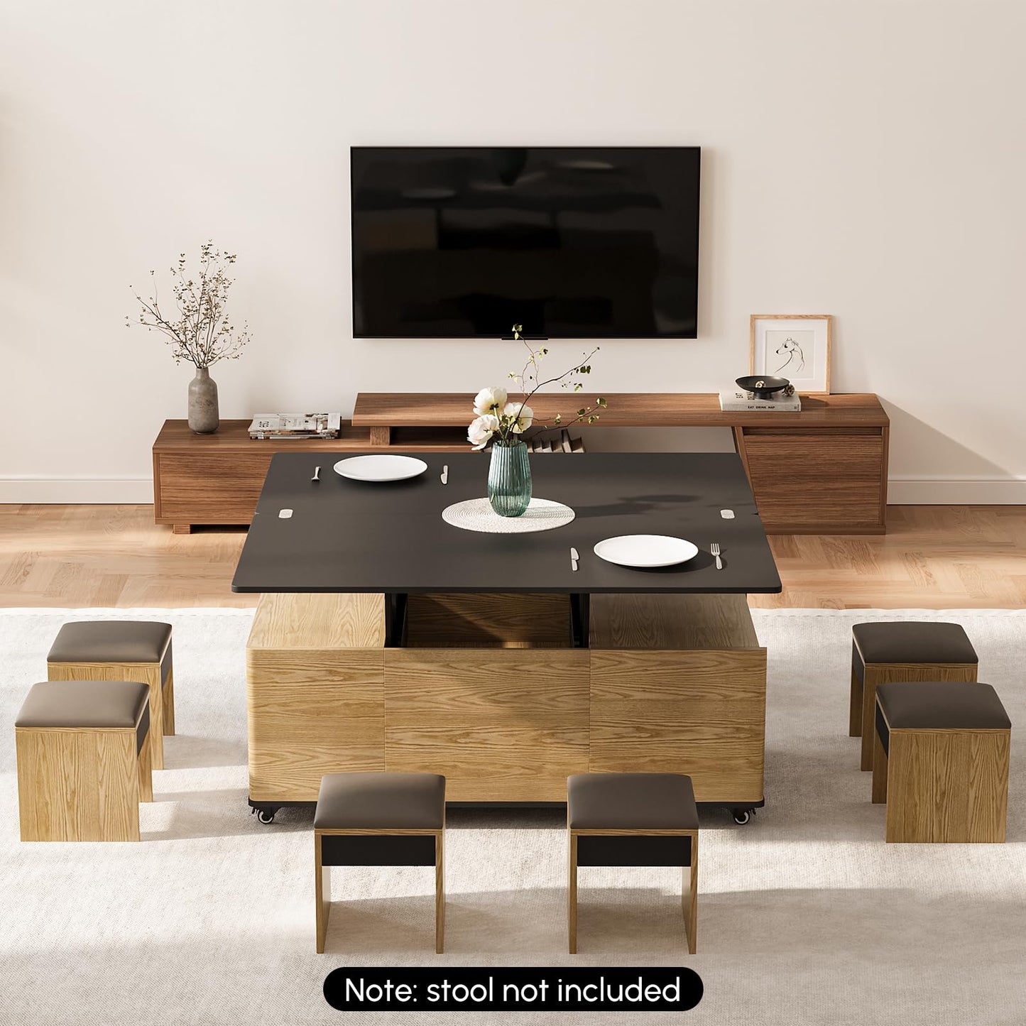 homary Modern 47" Lift-Top Coffee Table, Black & Walnut with 3 Drawers, 2 Open Storage Compartments, Hidden Cabinet, Convertible Dining Office Table for Living Room Small Spaces