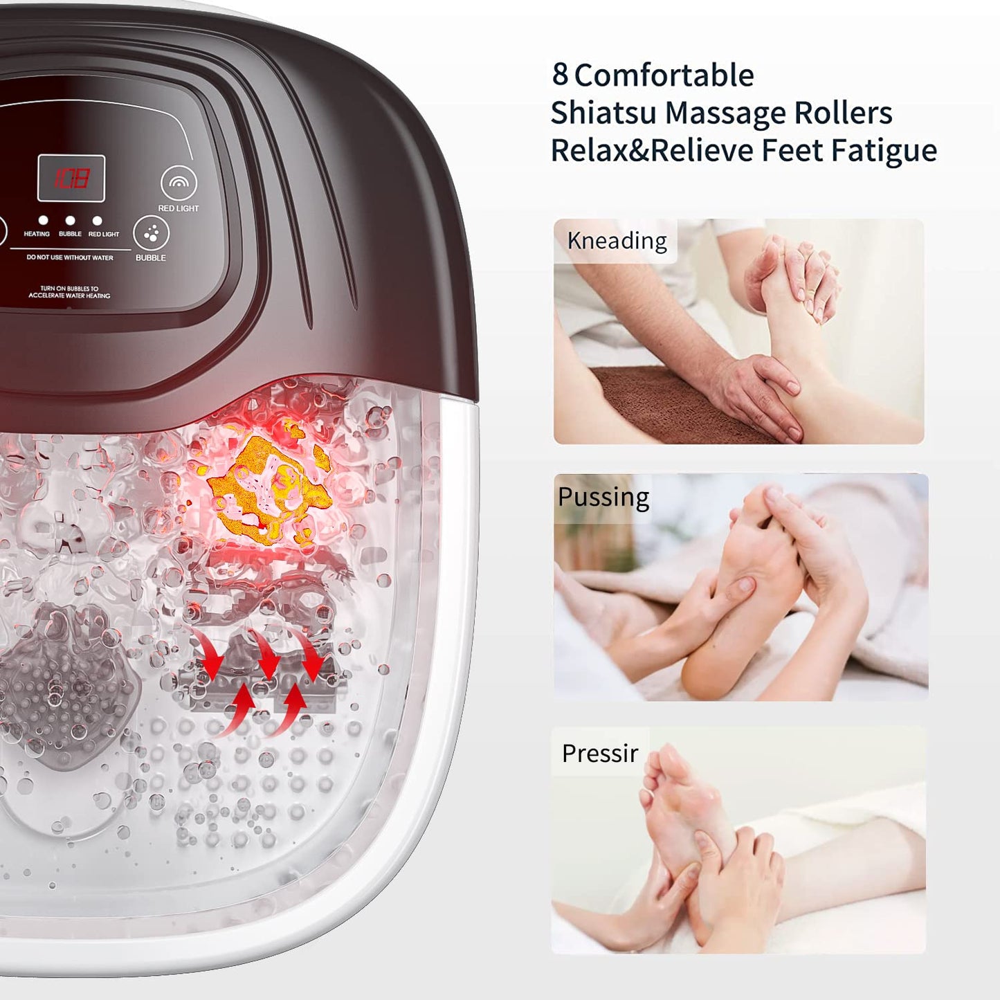 RIGHTMELL Foot Spa Massager with Heat, Bubbles & Vibration, Medium, Black/White, Model FT001