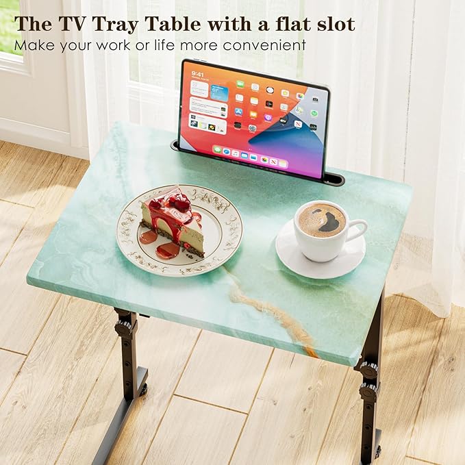 Fleecy day Folding TV Tray Table,Adjustable TV Dinner Table with Sturdy MDF Top,Eating Trays for Living Room with No Assembly Required (Sea Blue,2Pcs)